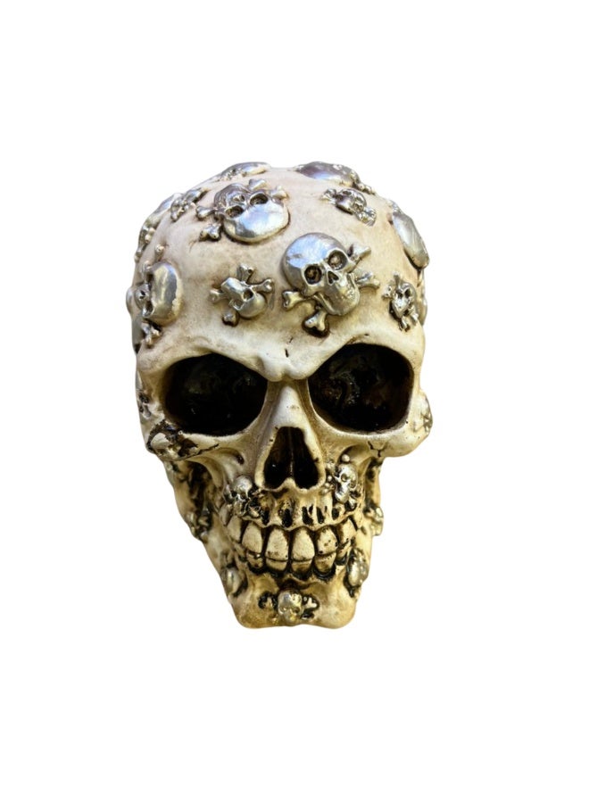 Decorative Skull Figurine with Metallic Details – Resin Home Décor Statue - Image 1